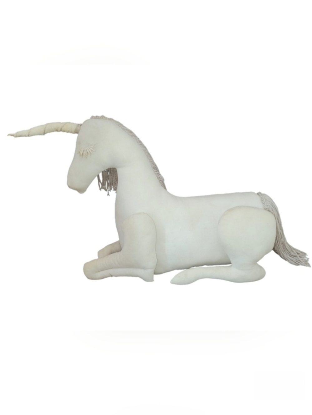 VTG 1978 Jamie Menczer Greenebaum White Soft Sculpture Unicorn Fiber Art 15”